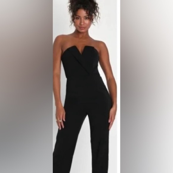 Lulus Striking Attitude Black Strapless Surplice Black Sz L #23 - Picture 5 of 6